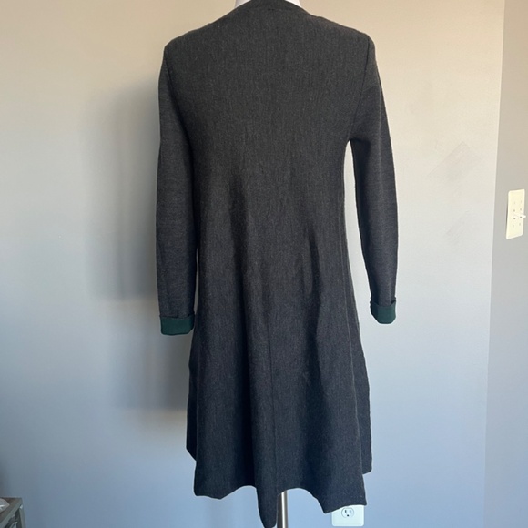 COS Gray/Emerald Green Double-Faced Merino Wool Cotton A-Line Knit Casual Dress - Picture 10 of 16